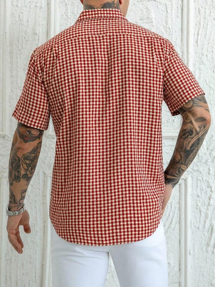 Uptown Funky Bizformal Short Sleeve Plaid Jacquard Woven Vintage Shirt